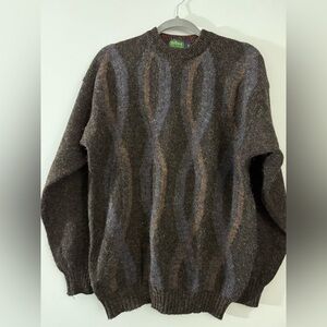 Men's Brown and Gray Patterned Crewneck Sweater